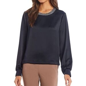 CALVIN Klein Black Satin Pull Over 2X Plus Sized Sweatshirt